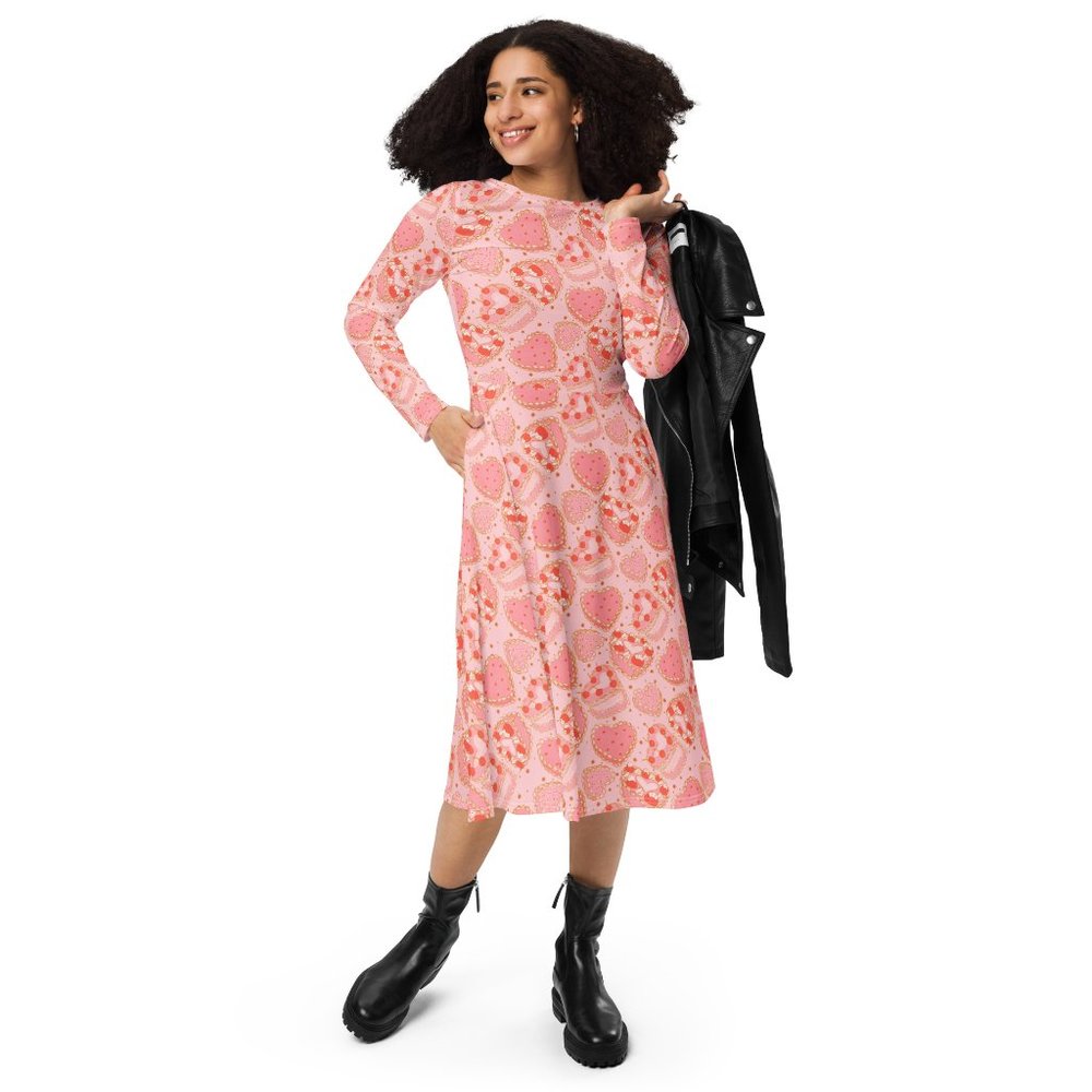 Vintage Heart Cake Coquette Aesthetic Long Sleeve Dress
